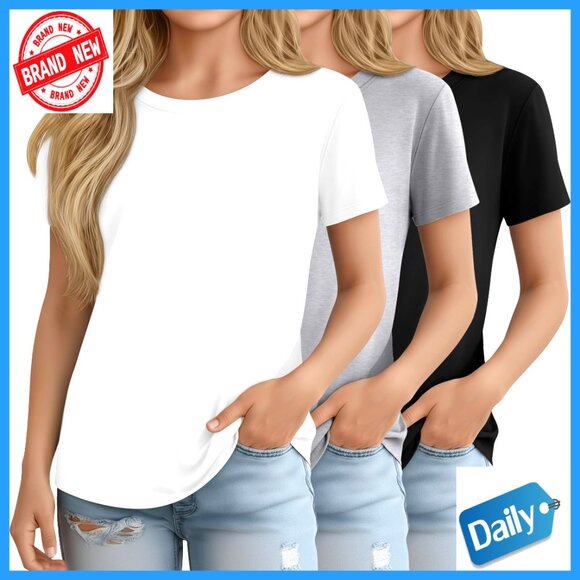 Other - Girls 3 Pack Short Sleeve Crew Neck Tunic Tops Soft Stretch Fabric 5-14 Years